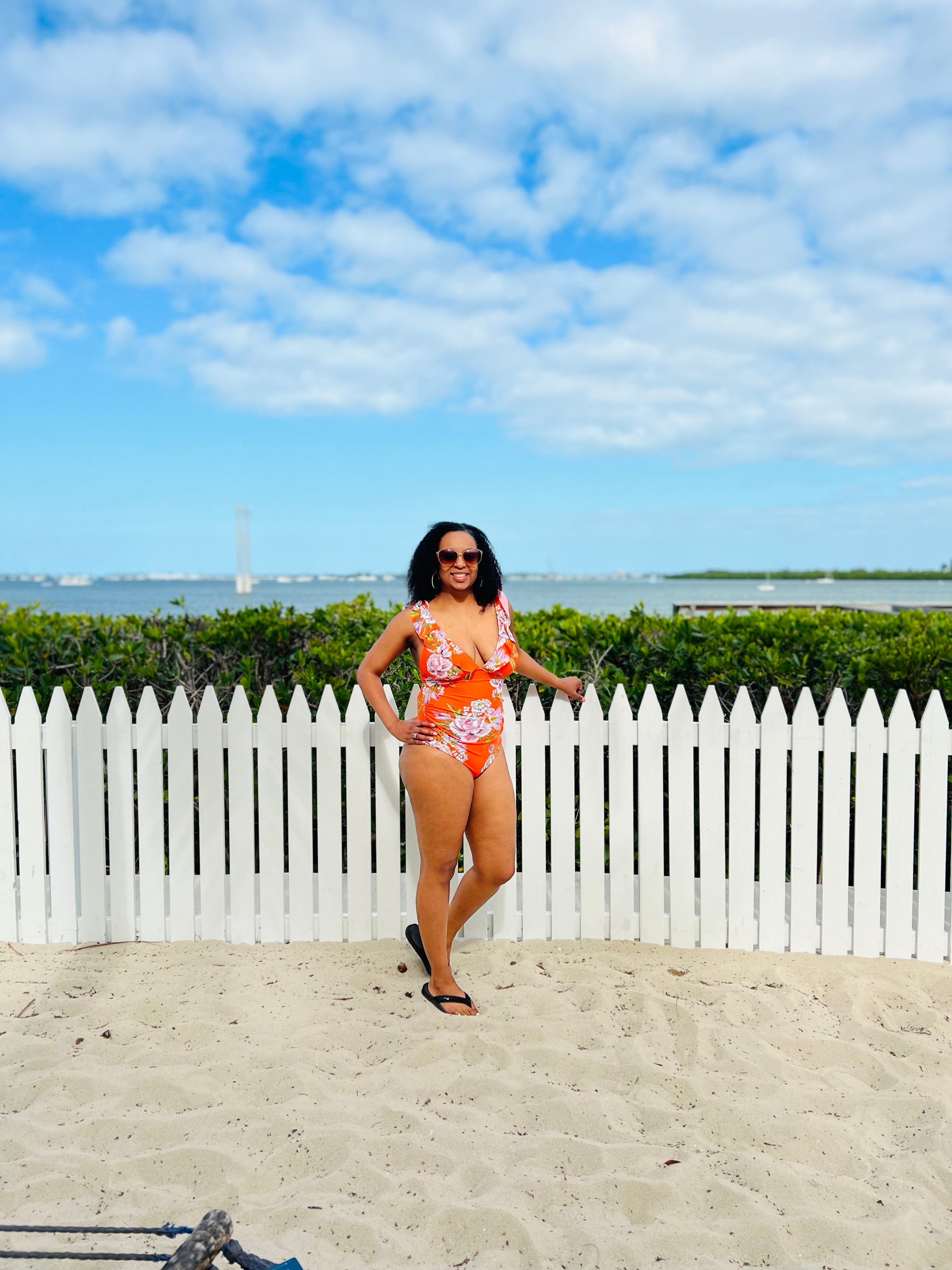 Floral V-neck Ruffled One-Piece Swimsuit